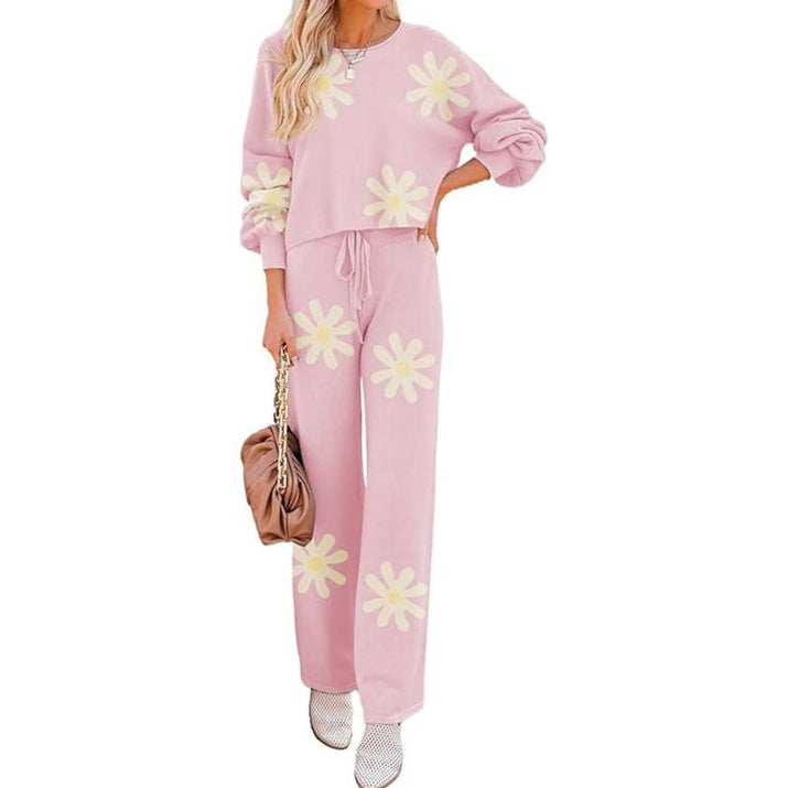 Womens Fall Winter Casual Solid Knitted 2 Piece Sets Long Sleeve Hoodie